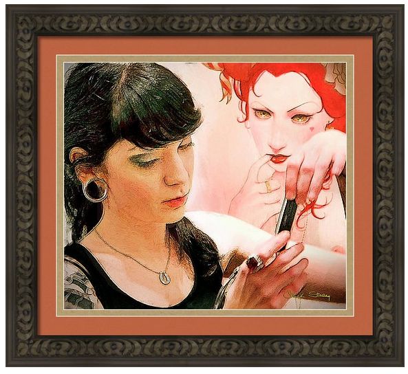 ArtDecoFineArt's tweet image. One of the #models &amp;amp; her friend check out their &quot;Text Message.&quot;  #TextMessage #iphone #texting #artwork #artist #Art