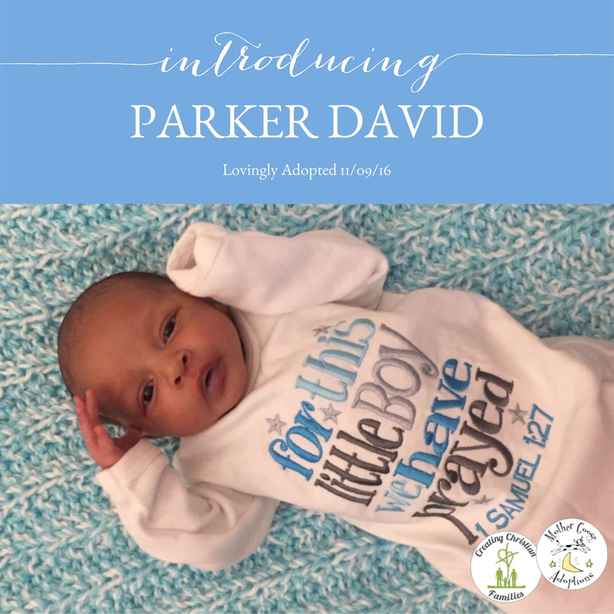 AdoptNow's tweet photo. Welcome Parker! Prayers for both his adoptive and birth family.
#nationaladoptionmonth #adoptionislove #birthmomsrock #shoutyouradoption https://t.co/Sf6krBoLo7