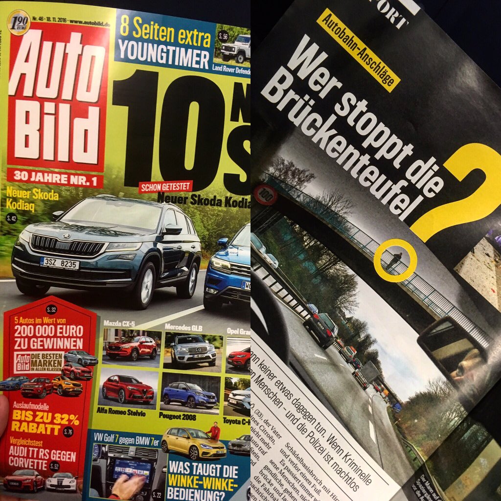 Lesetipp fürs Wochenende: aktuelle Auto Bild. Mein Report über Brückenteufel - warum Menschen Steine werfen und was die Polizei macht