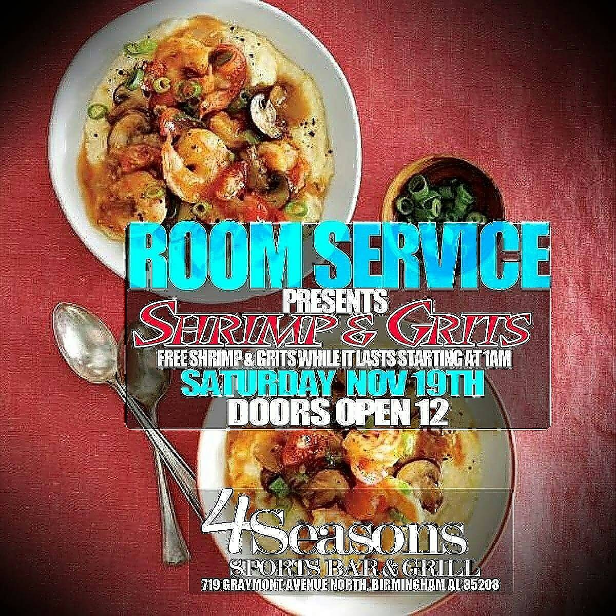 thebrandsymbol's tweet photo. #RoomService got ya covered. Tonight the only Club giving away Free Shrimp n Grits while it lasts...Doors open at 12. #4Seasons. https://t.co/ajayxSOIyV