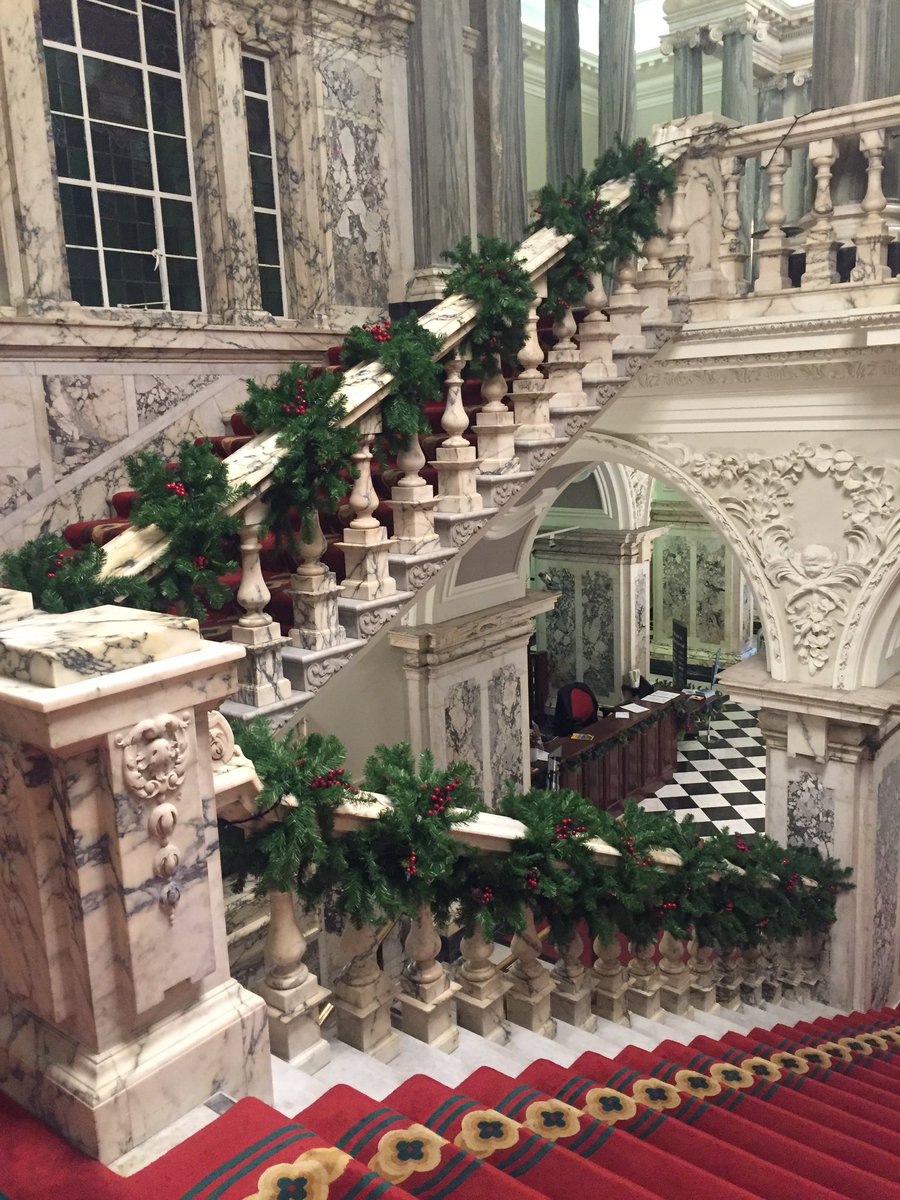 BrianKingston's tweet image. The beautiful Christmas tree and decorated staircase inside of City Hall @belfastcc #FindYourBelfast