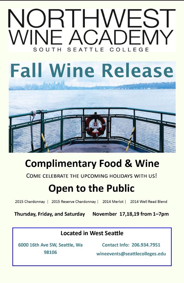 NWWineAcademy's tweet photo. Today is the last day of our Fall Wine Release party @NWWineAcademy @SouthSeattleCC https://t.co/StkuTYdAV5