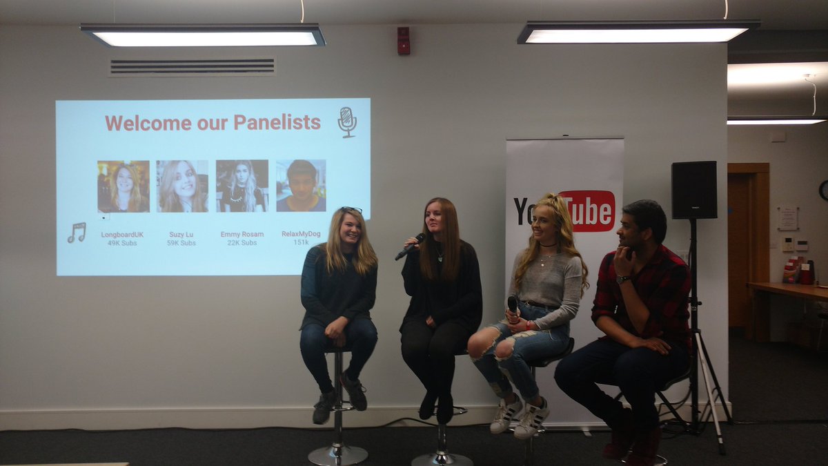 ScottishCreator's tweet photo. We're at the #EdiCreatorDay today, Q&A with LongboardUK, Suzy Like, Emma Rosam & Relax My Dog!! #EdinYouTube https://t.co/sUUXmDKPkF