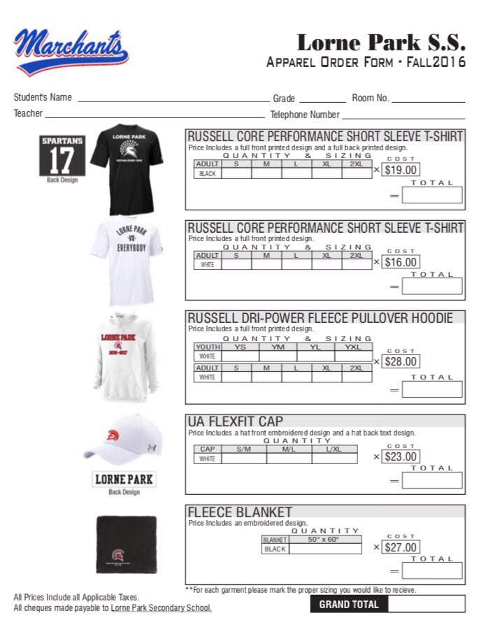 LorneParkSAC's tweet photo. Hey LP! We're selling LP swag this week (Nov 21-25). Here is the order forms and what we will be selling. https://t.co/7Qx6K16zmm