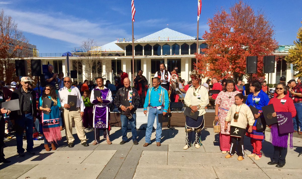 NCmuseumhistory's tweet photo. Representatives from all eight NC state-recognized American Indian Tribes! #AIHC2016 https://t.co/7J1R9oZmir
