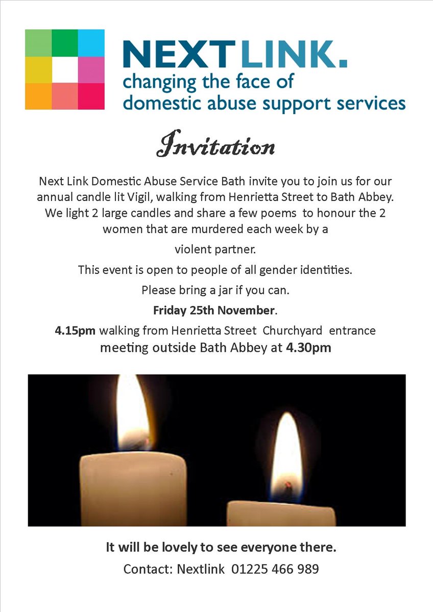 Join a candlelight vigil at Bath Abbey next Friday to show support for ending domestic abuse <a href="/bathmums/">Bath Mums</a> <a href="/UniofBath/">University of Bath</a> <a href="/BathCollege/">Bath College</a>