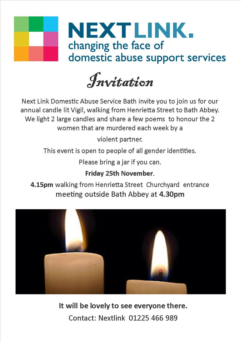 Join a candlelight vigil at Bath Abbey next Friday to show support for ending domestic abuse @bathmums @UniofBath @BathCollege