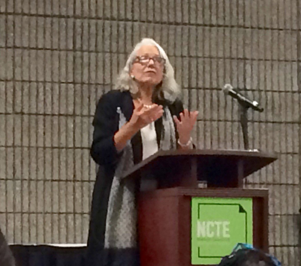 LRoessing's tweet photo. #NCTE16 Nanci Atwell talks about "check-ins," rather than conferences. #thereadingzone #readingworkshop https://t.co/brhUxVC0Ax