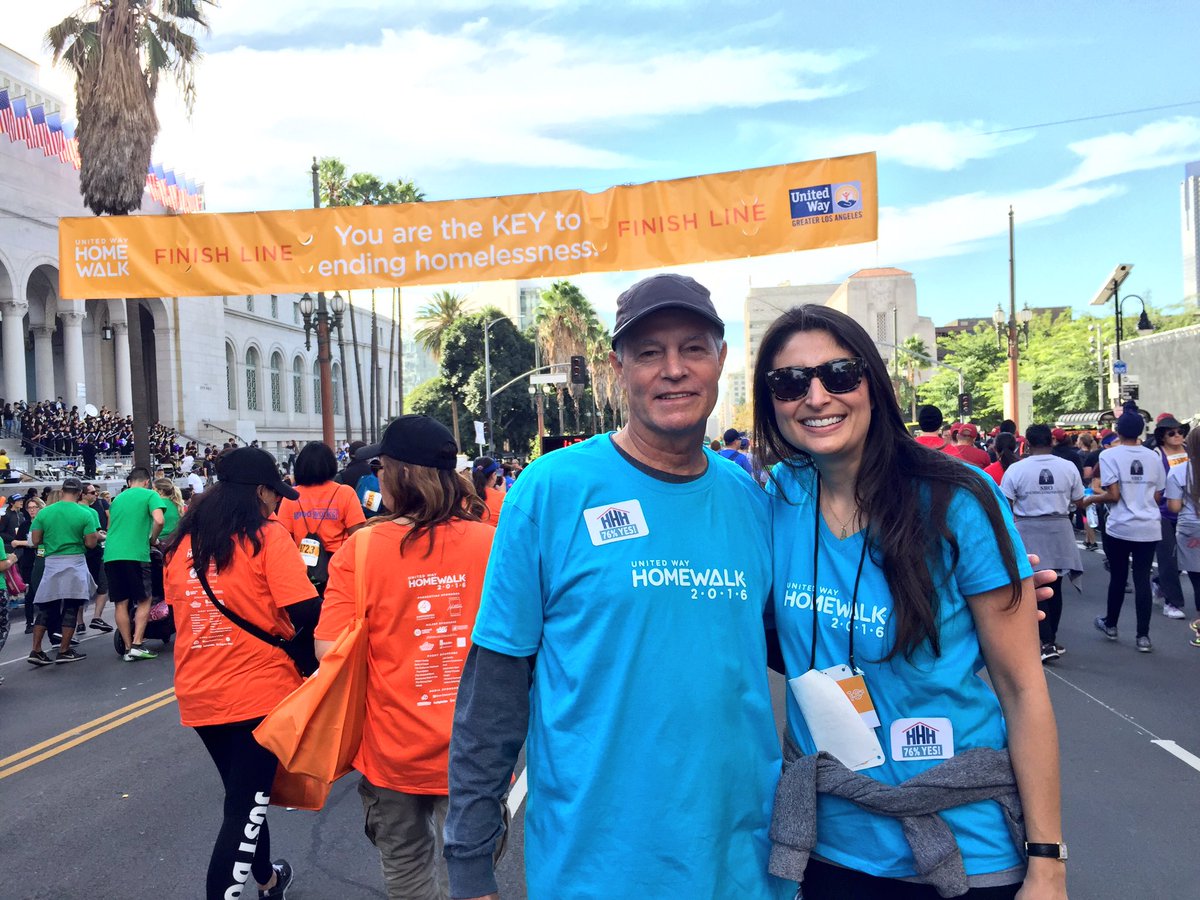 hiltonfound's tweet photo. Made it to the finish line at #HomeWalk! Here's our Chairman, Steve Hilton & @AndreaIloulian #dtla #EndHomelessness in #LosAngeles https://t.co/wP7lriFhGC