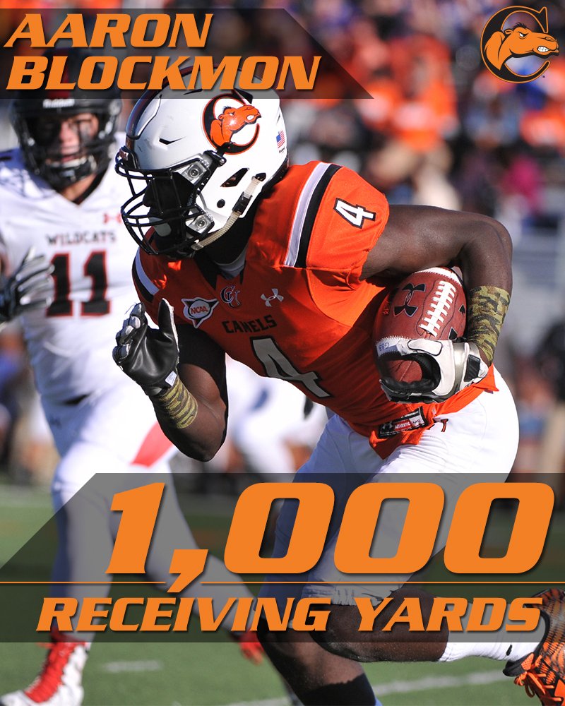 GoCamelsFB's tweet photo. Aaron Blockmon becomes Campbell's 1st 1,000 yard receiver #GoCamels https://t.co/eFtY67Q2I0