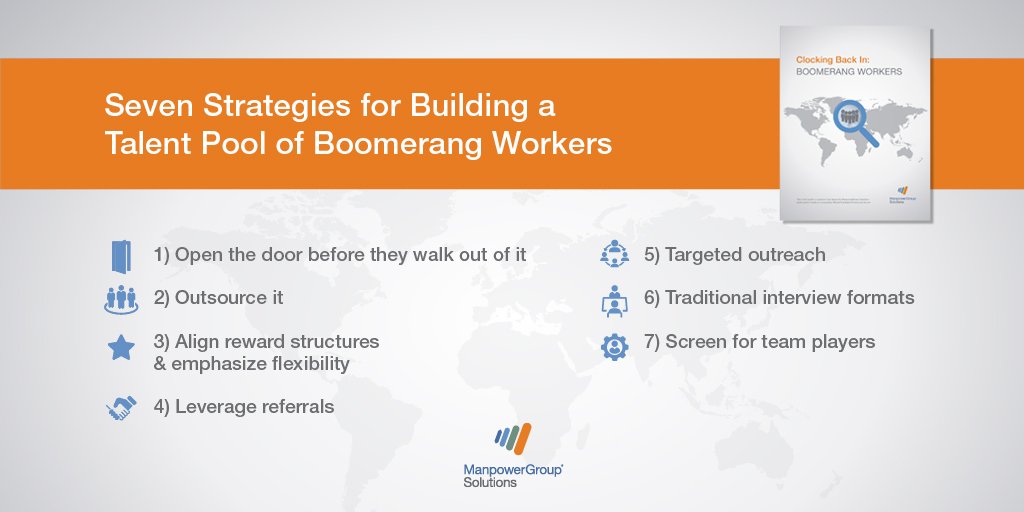 WorkforceInsght's tweet photo. Seven Strategies for Building a #TalentPool of Boomerang Workers via @MPGrpSolutions https://t.co/ISMLlCbywk #LaborPool #Sourcing https://t.co/zPubeaf7Cx