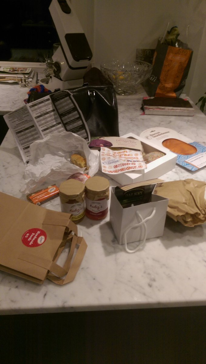 Our #Bite  haul of jams, chutneys, beef, salmon, beer, bars, beans, donuts, mustard and recycling boxes. Phew!