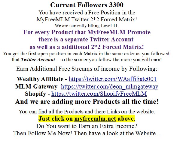 Please Follow MyFreeMLM myfreemlm.net Hey RealContentSolutions twitter.com/RealContentMktg thanks for the f…
