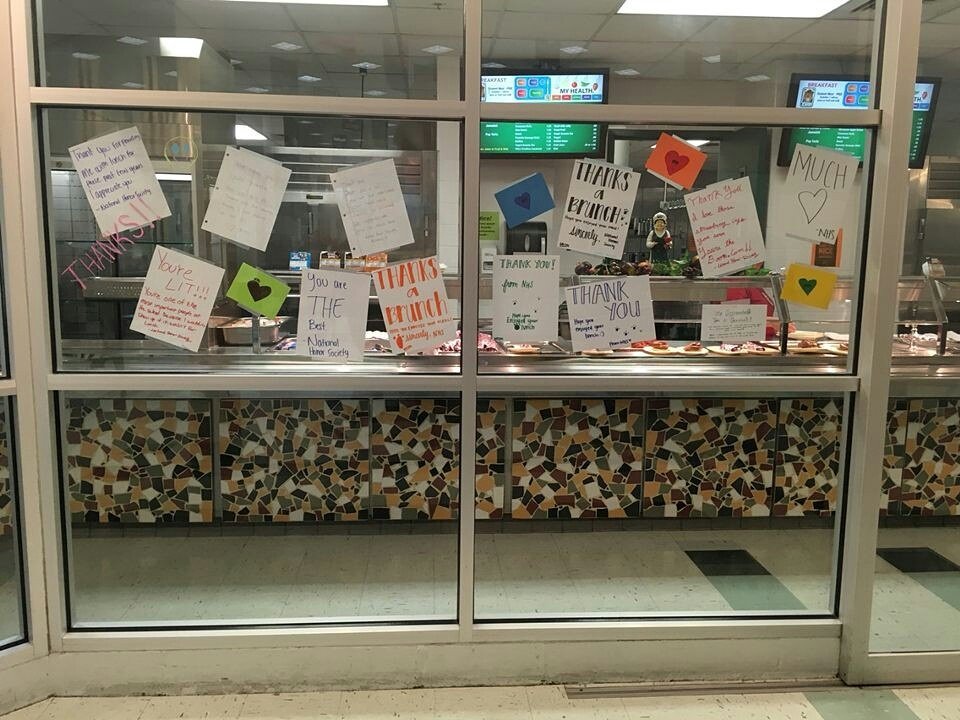 spring_nhs's tweet image. The lunch staff put up our thank you cards!