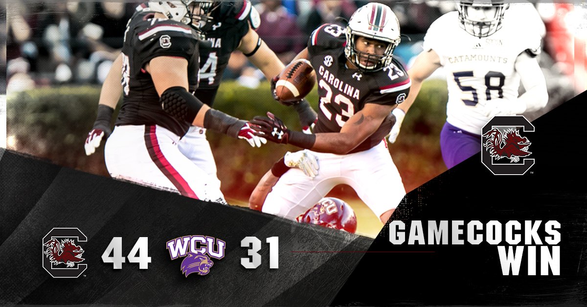 GamecocksOnline's tweet image. #Gamecocks WIN! Final: 44-31 over WCU. @GamecockFB is at 6 wins and BOWL BOUND!!