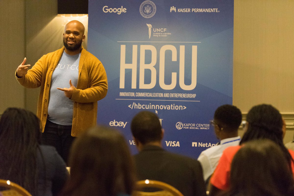 UNCF's tweet image. "Our focus should be on recognizing problems we can solve for other people we connect with." #HBCUInnovation @OutcoSF