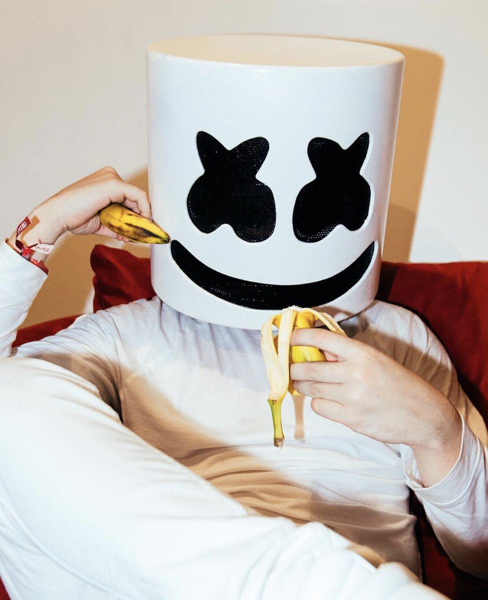 marshmello's tweet image. I'll never understand how ppl will eat the booty like groceries but won't eat the brown part of a banana