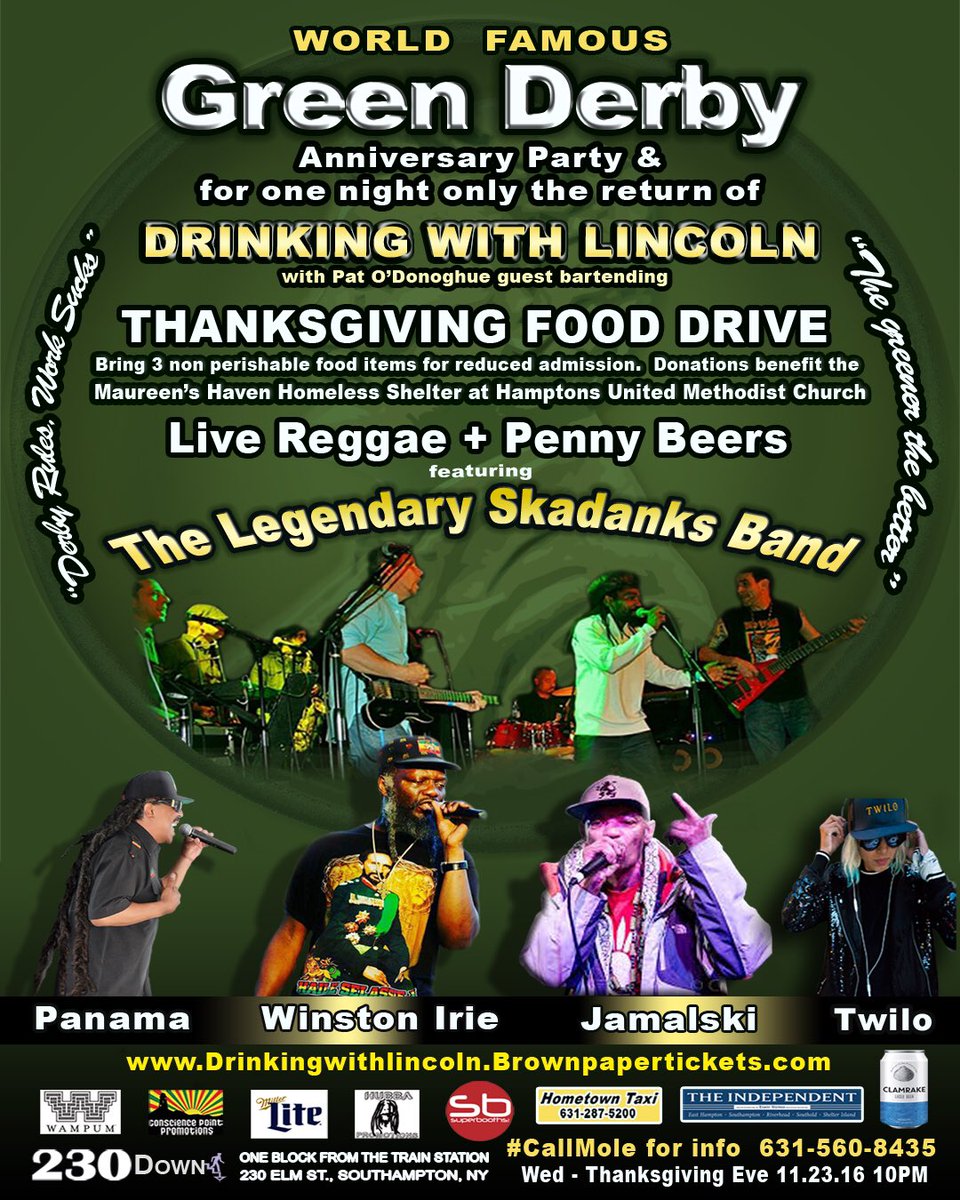 ConsciencePt's tweet photo. #DrinkingWithLincoln! Penny Beers &amp; live Reggae for a good cause. Thanksgiving Eve @230Down #Hamptons #Reggae #Music #FoodDrive #Charity https://t.co/GGpQJvKwtz