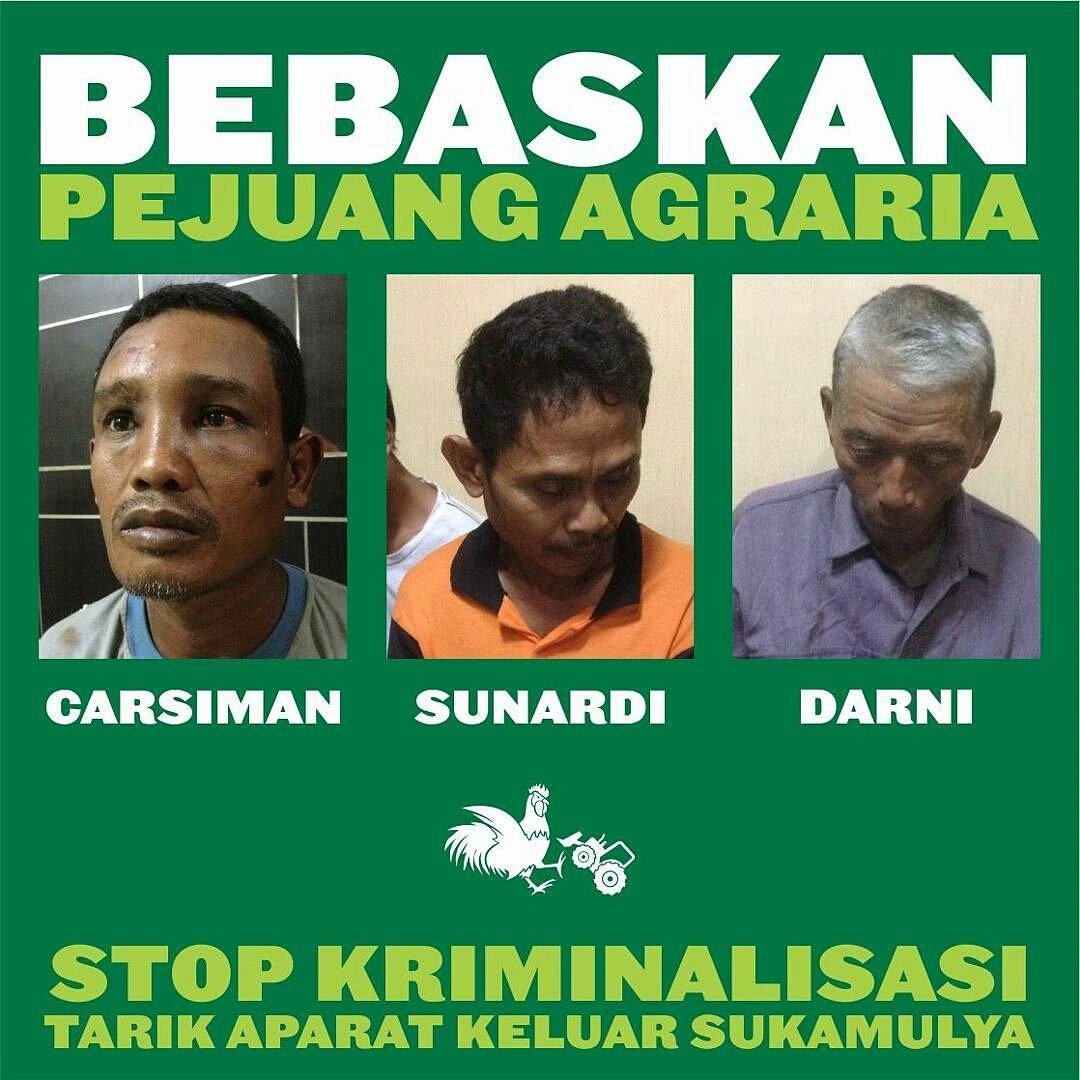 Korban kriminalisasi terbaru negara. 3 pejuang agraria Sukamulya. Bangun solidaritas yg semakin luas karena penindasan negara semakin luas!