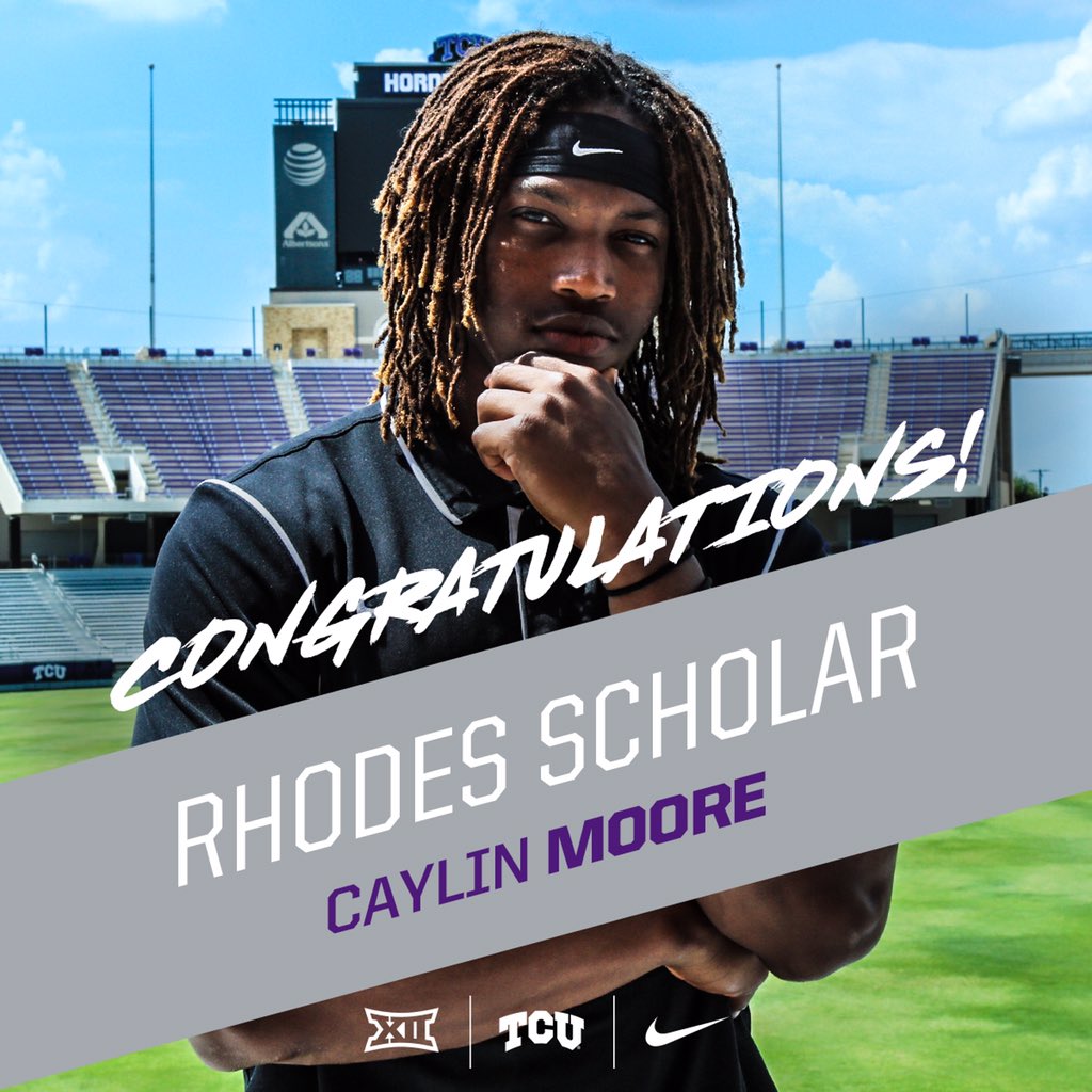 TCUFootball's tweet photo. Thousands touched. Millions more on deck. Congratulations to our Rhodes Scholar, Caylin Moore! https://t.co/ik2021FKXu