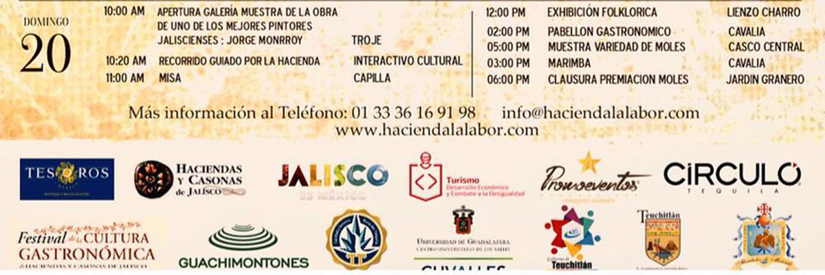 Programa de actividades del día de hoy Domingo 20 de Noviembre del Tercer Festival Mole &amp; Tequila 2016 en <a href="/haciendalalabor/">Hacienda Labor de Rivera</a> #JaliscoEsMéxico