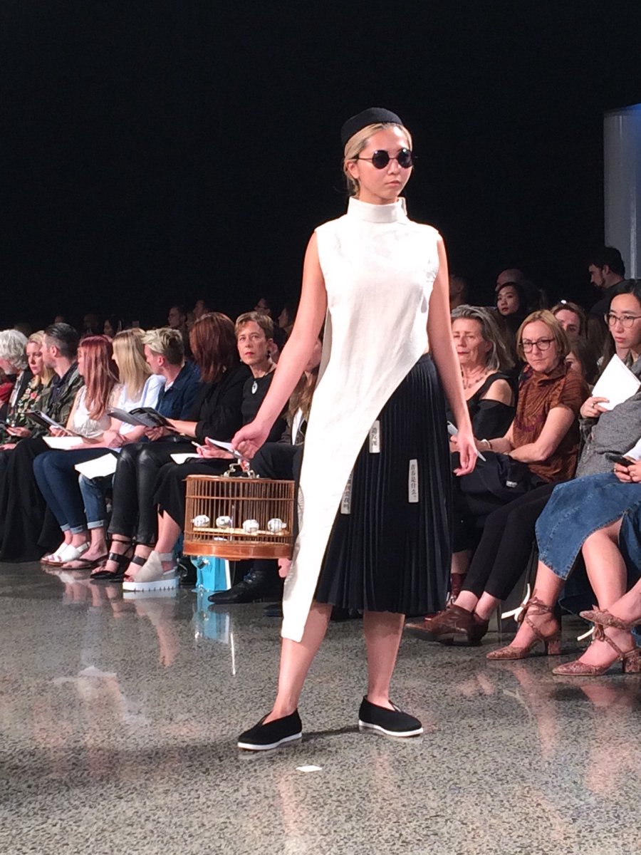 WhitecliffeArt's tweet photo. 2016 Whitecliffe Fashion Show - Year 2 Fashion Design students on now - this one from Yuexue Wang #wfs16 #whitecliffe https://t.co/ybTVXOxnNd