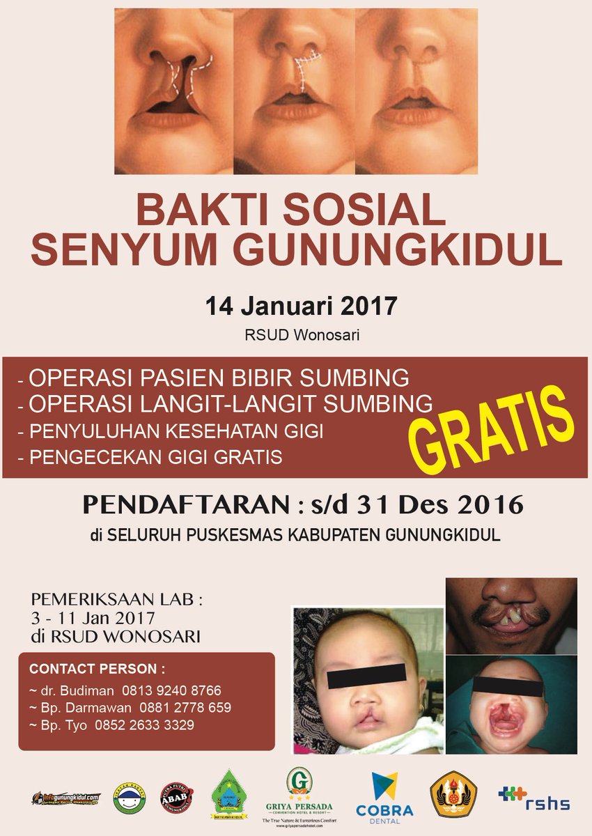 risadavita's tweet photo. #baktisosial SENYUM GUNUNGKIDUL 2017 OPEN REGISTRATION 🎉 🎉 #gratis #yogyakarta #jogja #operasigratis #bibirsumbing @PBIDI @UNICEFIndonesia https://t.co/TPnqUIJsLW