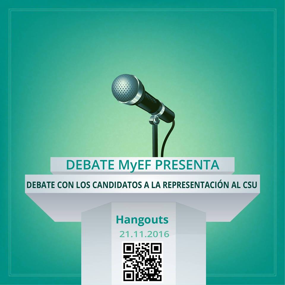 DebateMyEF's tweet photo. Aunque han resultado ser unas complejas elecciones al CSU. La invitacion es a que argumentos sean los protagonistas. Tendremos debate 21 Nov https://t.co/1uk1ITb622