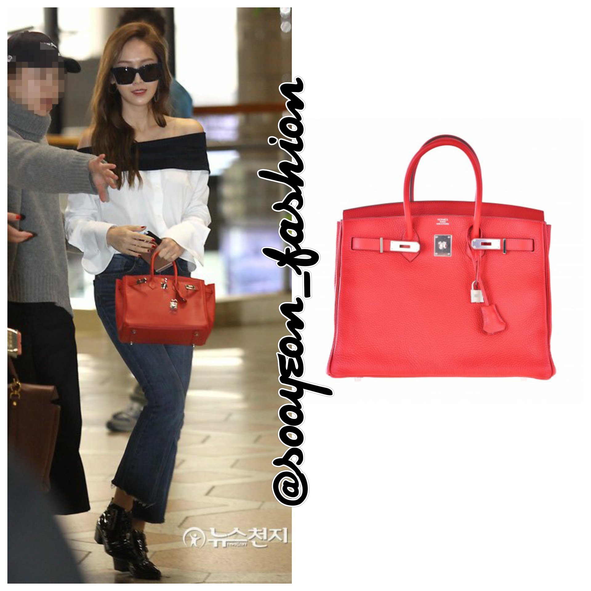 jsy fashion on X: 160410 Gimpo Airport HERMÈS: Birkin Bag 35cm (Red),  $22.200  #JessicaJung #sicasairportfashion   / X