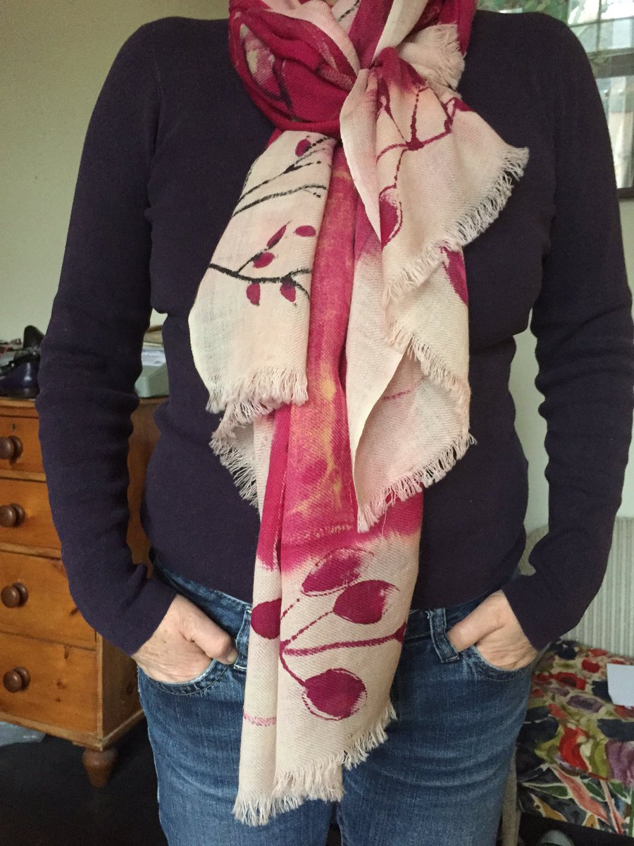 It's so cold today! I'll be wearing one of my new handpainted wool pashminas <a href="/leeopenstudios/">Lee Green Open Studios</a> . Love it! <a href="/crimsonclover10/">Crimson & Clover</a> #newwork #happy