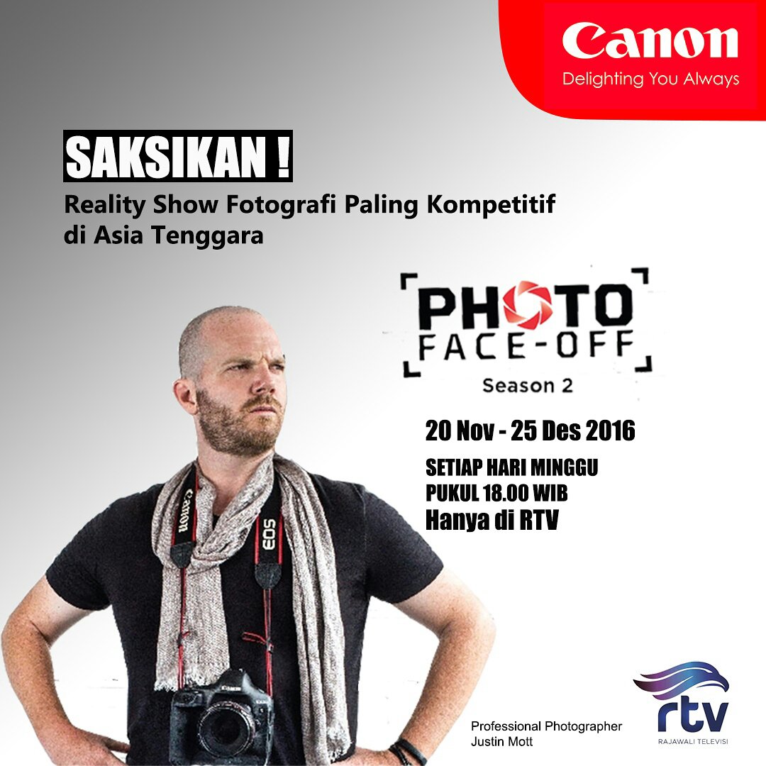 canon_indonesia's tweet photo. Jangan lupa saksikan Photo Face-Off Season 2 di RTV, setiap hari Minggu 20 Nov - 25 Des 2016 Pukul 18.00 Wib. #PhotoFaceOff #Season2 #RTV https://t.co/wHju799p5c