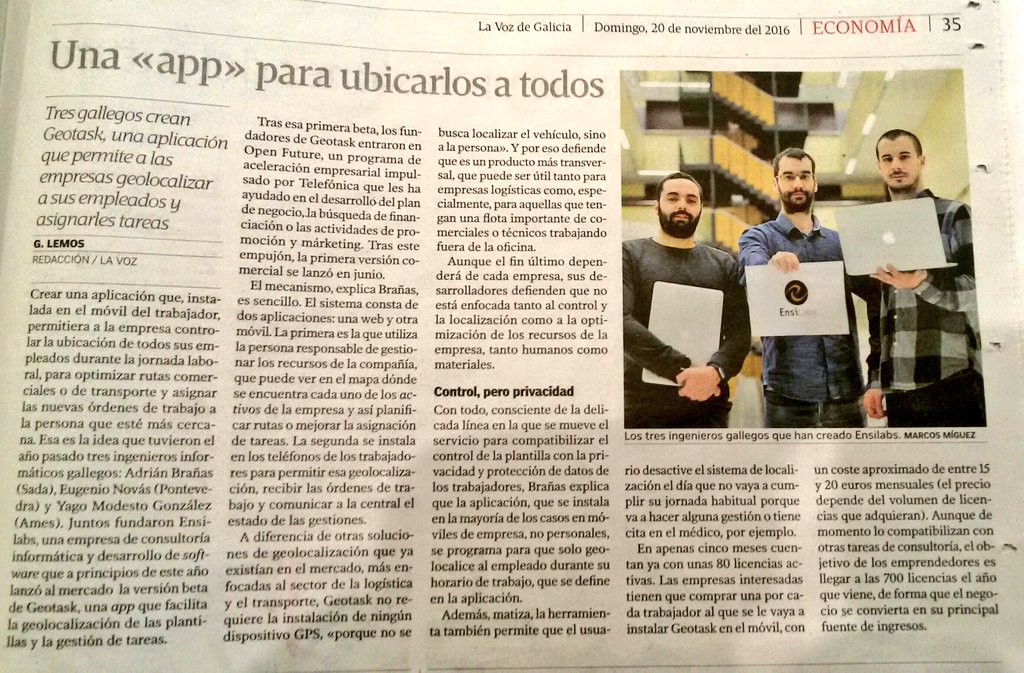 robervigo's tweet image. Nuestros compis en @OpenFuture_Gal Yago, Eugenio y Adrián de @ensilabs con #GeoTask una propuesta de localización con mucho recorrido 👍