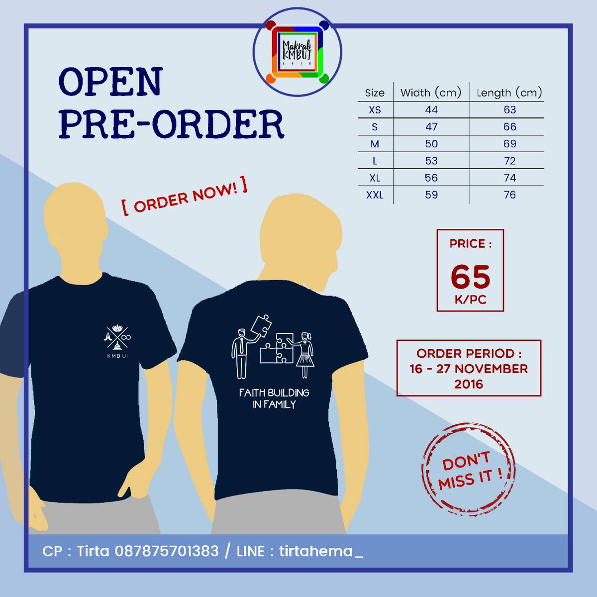 [Makrab Hadir Dengan Kaos]
Hai kocite! Uda pada daftar Makrab KMBUI 2016 belum? Yuk pesan kaos makrab yg keren ini!