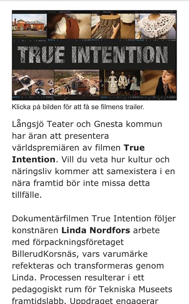 NorbergEva's tweet photo. På världspremiär i #Gnesta: dokumentär om hur konsten kan gestalta ett varumärke. #trueintention https://t.co/s0pAw3OOg5