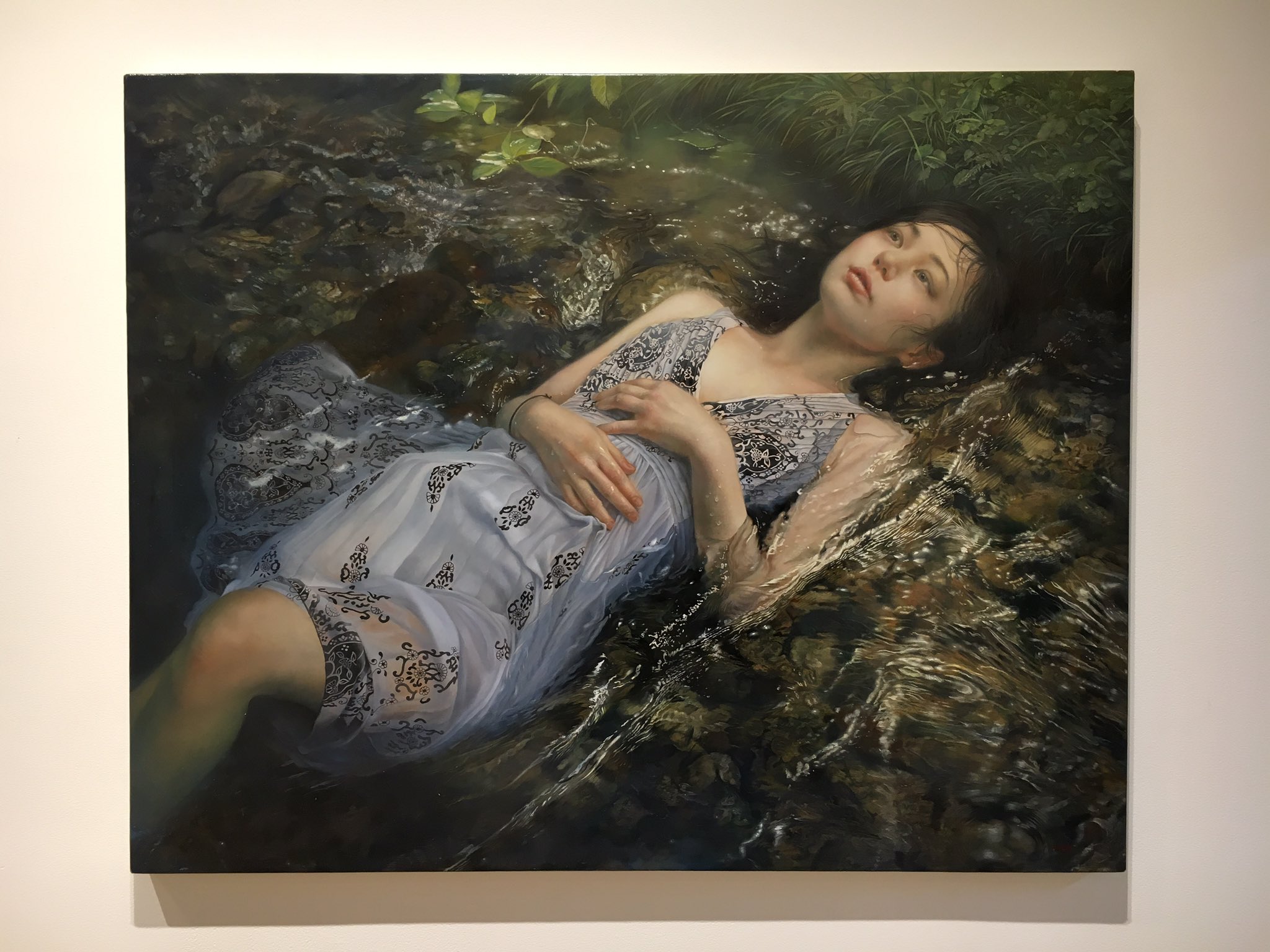 美術本に掲載された作品。保田三友紀の油絵、孔雀F10号 おそれ