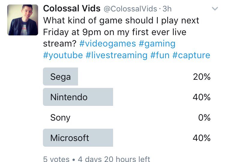 DanHyatt4's tweet photo. Please go and vote on my live Twitter poll over on my new Twitter for my first ever video game live stream next Friday at 9pm UK Time! 😃👍🎮👾 https://t.co/QNpYP18Uoy