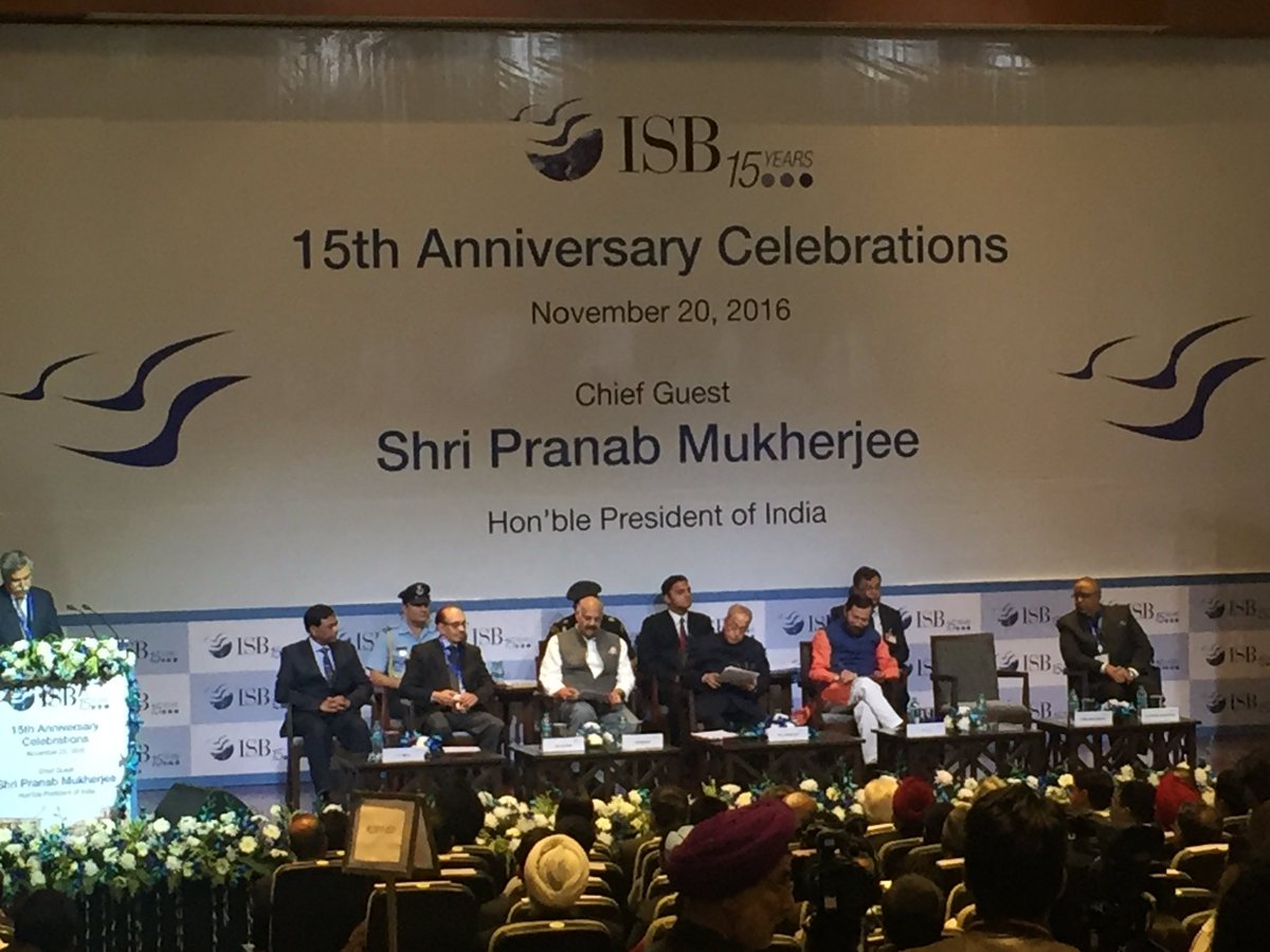Congratulations <a href="/ISBedu/">Indian School of Business (ISB)</a> for 15th #Anniversary.. Welcome <a href="/PrezMukherjee/">Pranab Mukherjee</a> , <a href="/PrakashJavdekar/">Prakash Javadekar</a> &amp; <a href="/vpsbadnore/">V P Singh Badnore</a> to the City Beautiful, #Chandigarh