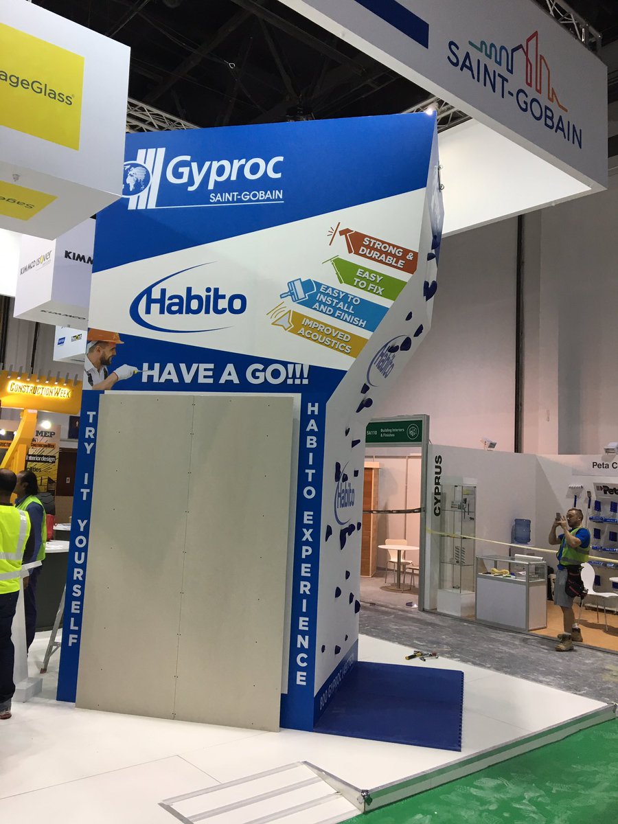 mogsmono's tweet photo. #revoloutionary #habito #climbingwall #floatingchair #haveago All ready to go! @GyprocME @saintgobain #drywall systems #Big5Exhibition https://t.co/u4bb1oYNLm