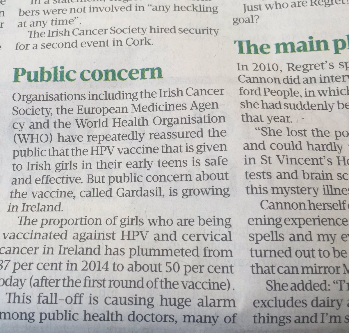 amymorgangp's tweet photo. Fact that 1) HPV vaccination rates have fallen below 50 % &amp; that 2) the Irish Cancer Society need to hire security for meetings is chilling. https://t.co/DBPBgyEiDQ