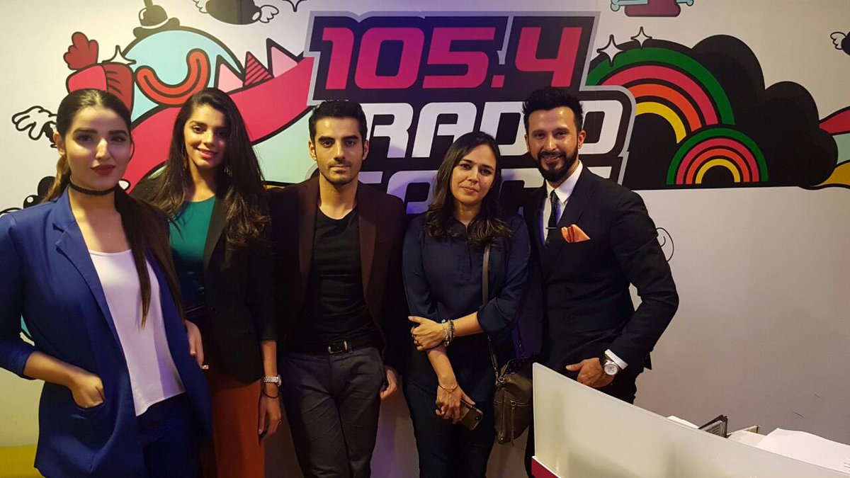 aryfilmsary's tweet photo. Team #dobaraphirse at 105.4 radio spice in #dubai 
Releasing on 25th Nov 
#aryfilms #madeinpakistan https://t.co/Kzy4XWe8mJ