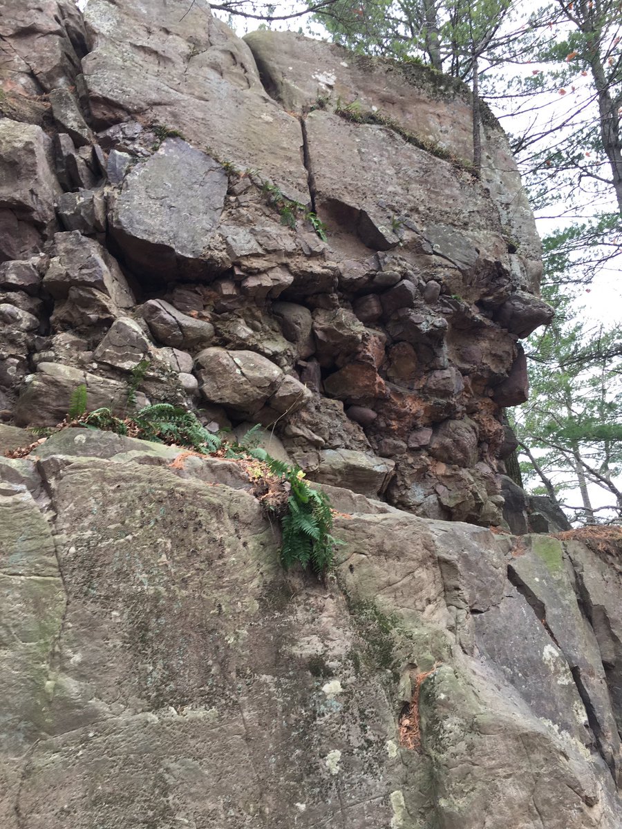 Cambrian conglomerate and sandstone sitting on top of the Baraboo