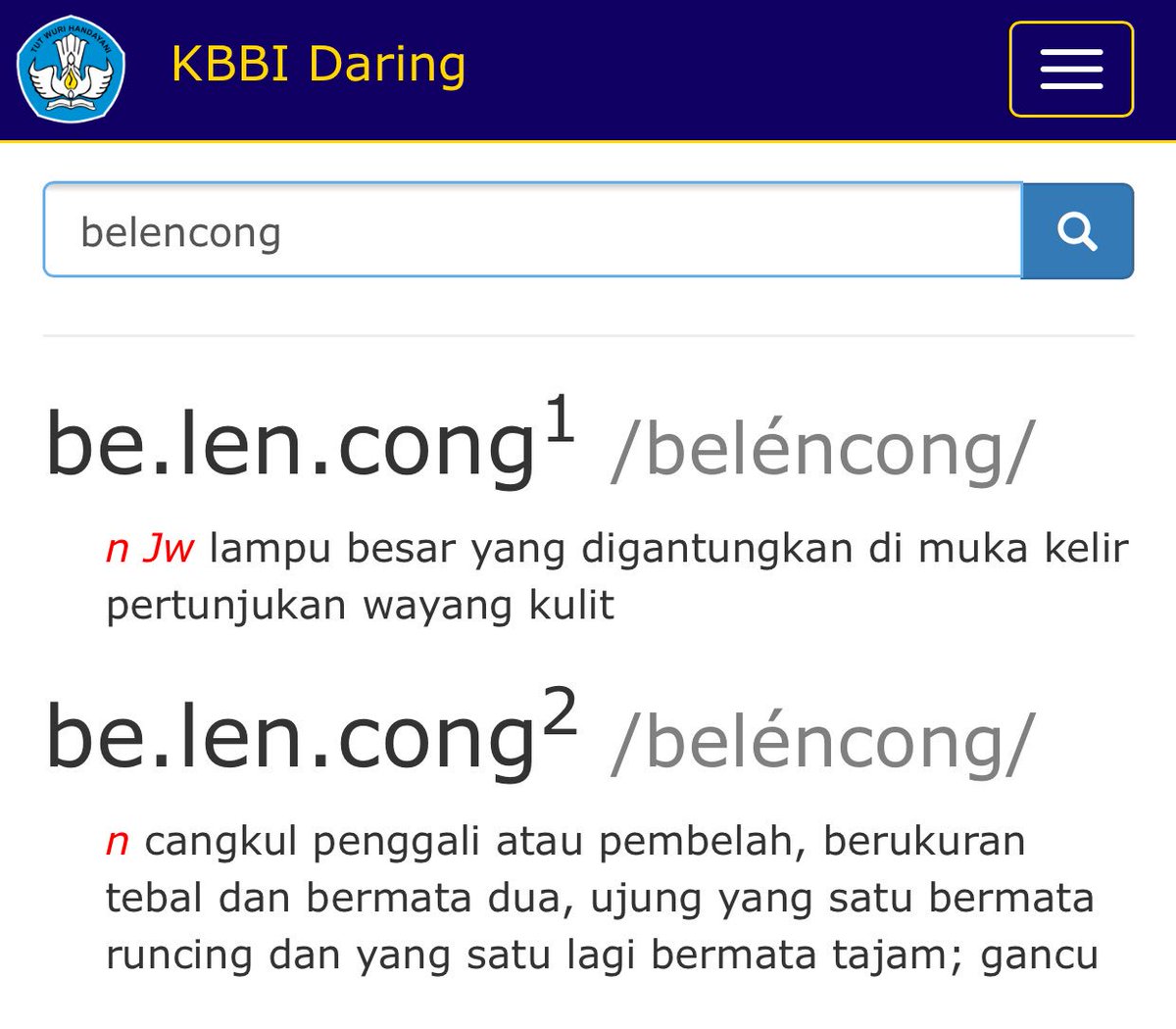 Kemdikdasmen's tweet photo. Sudah tahu arti kata belencong? Sahabat Dikbud dapat menggunakan laman resmi pencarian kata #KBBIdaring https://t.co/UJVPMYAEb8 https://t.co/O0SDzKLkRQ