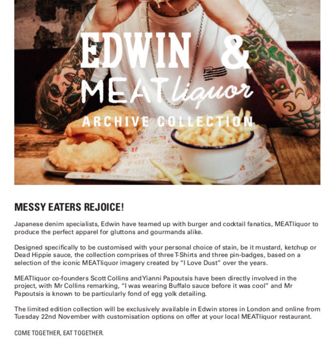 MEATliquorN1's tweet image. This has got to be one of the best collaboration ever. @EDWINeurope @EdwinShoreditch @EdwinCoventGDN