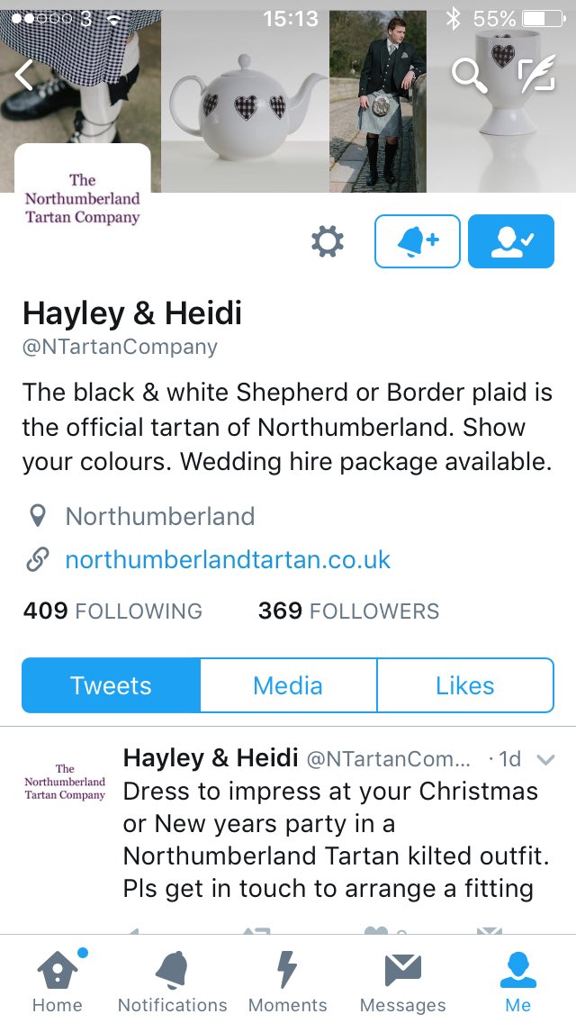 This is my very good friend's business. Please follow <a href="/NTartanCompany/">NorthumberlandTartan</a> for all your Christmas &amp; corporate gifts as well as wedding/party hire