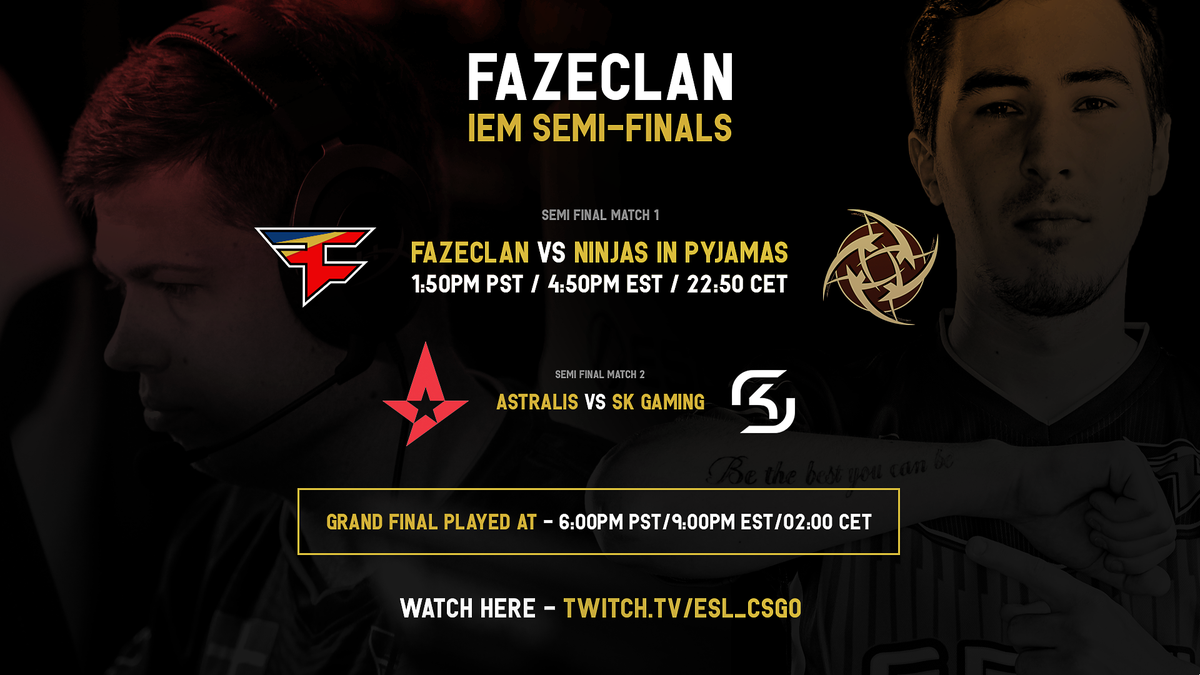 FaZeClan's tweet photo. Today, FaZe CS:GO has a chance to win up to $125,000 at the @IEM Oakland Playoffs! Here's the how, when, and where to watch:

#FaZeUp https://t.co/ZTEMcpU9ji