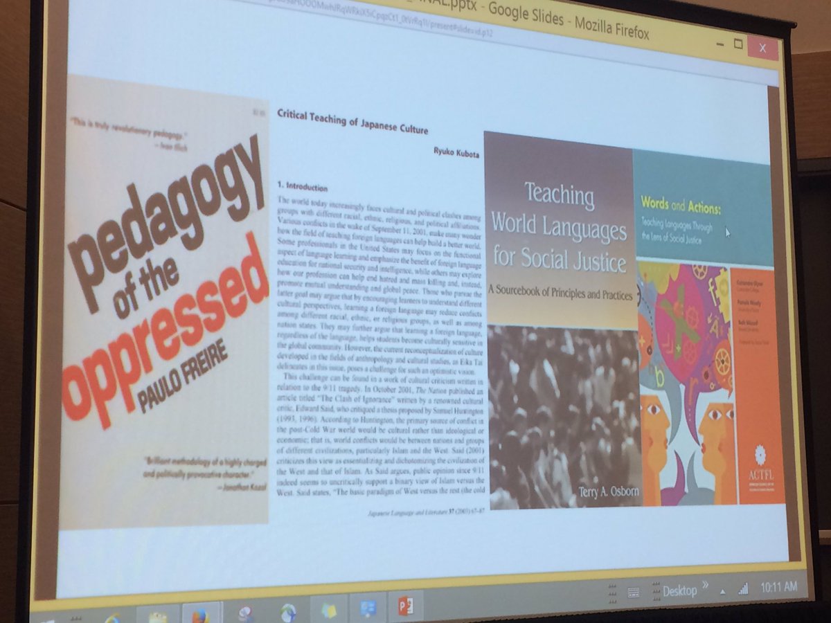 Important texts for social justice in world lang education. (Freire, Kubota, Osborn, Glynn/Wesely/Wassel) #ACTFL16