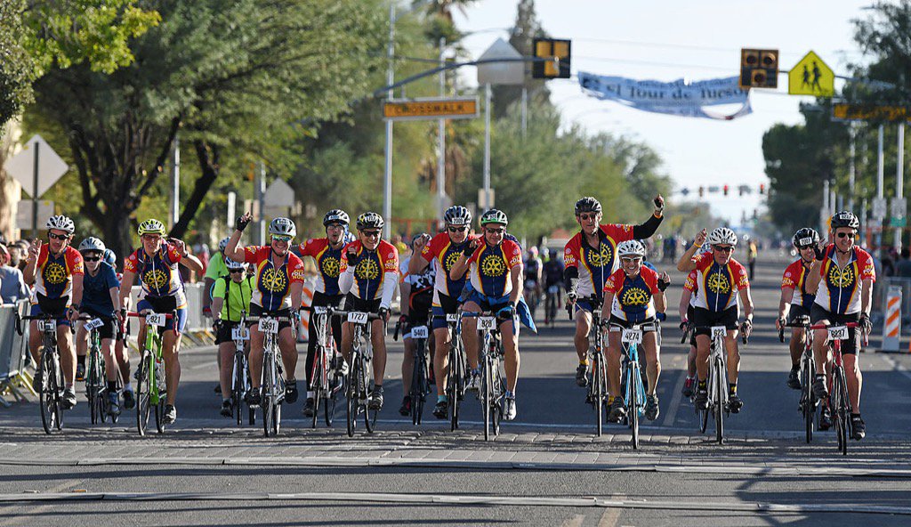 JohnHewko's tweet photo. Part of the #Rotary team crossing the finish line at @ElTourDeTucson yesterday. Raised over $8 million to #emdpolio. https://t.co/KHiP1PGCtu