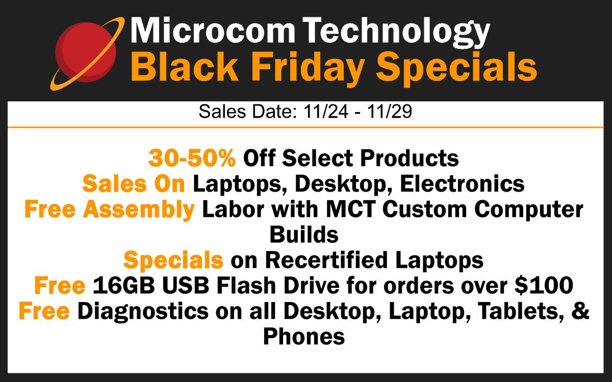 MCTPromos's tweet image. Black Friday's Coming Up! #Deals #Sales #Computers #BlackFriday