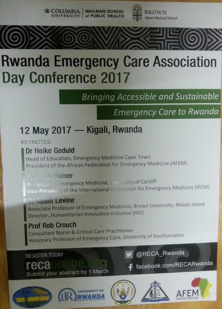 2nd RECA conference on 12 May 2017.Sustainability of emergency medicine in Rwanda. @RECA,@AFEM,@IFEM2 ,@AfJEM