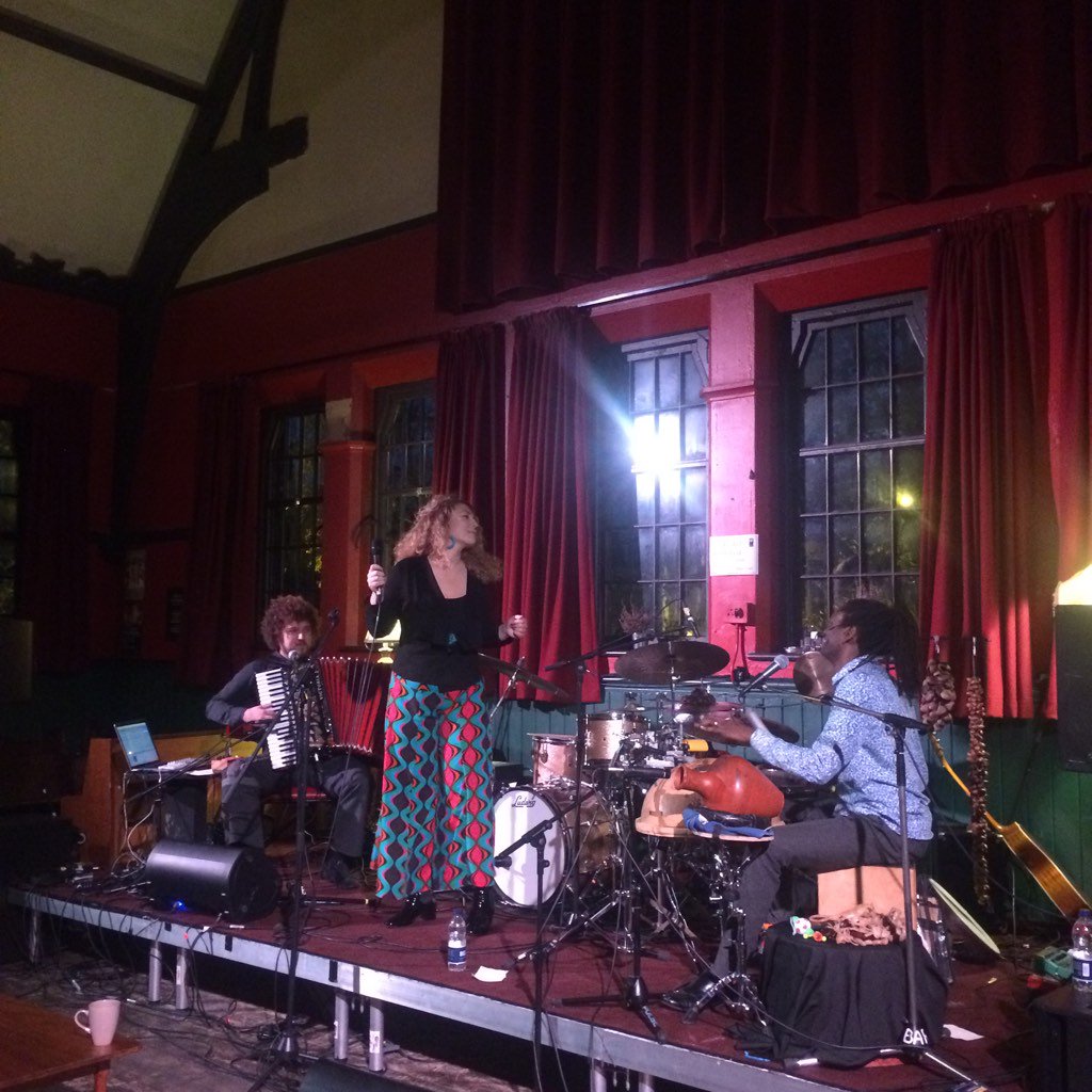 UCSundaySession's tweet photo. @AdrianoAdewale @jdovc @LivEmilia @Singingfeenz ELDA Trio are on stage now feeding us exotic tunes! #LJF #jazzlife https://t.co/vxpU2qzwcX